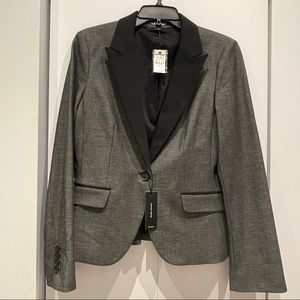 Express Studio Stretch Blazer Grey With Black Peak Lapels